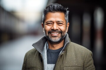 Portrait of a smiling middle-aged Indian man in the city