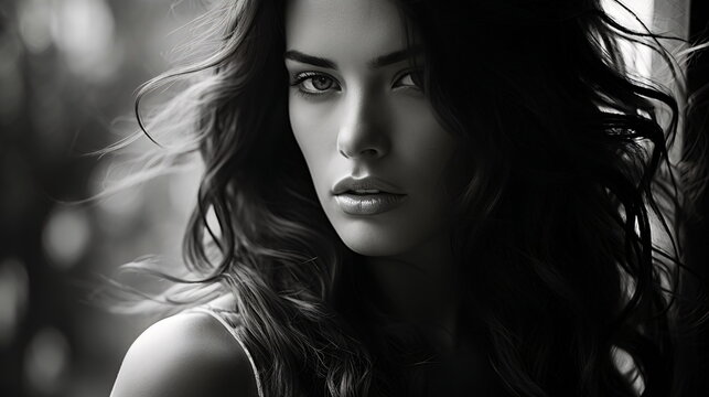 Face Portrait of beautiful woman in Black and White - AI Generated