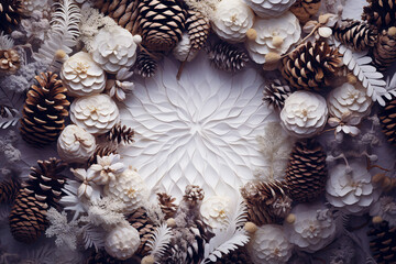 Obraz premium Background with Pine Cones and Snow for Copy Space: Winter and Holiday Concept
