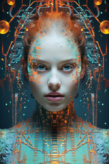 Artificial intelligence design, woman cyborg