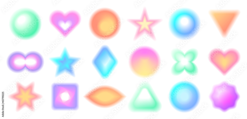 Poster y2k aesthetic blurred gradient shapes. blurry aura aesthetic elements collection of different geomet