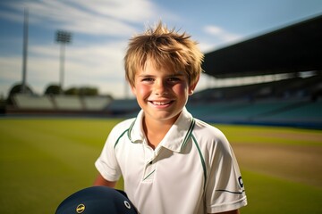 Portrait of a smiling boy with a baseball cap on the field - Powered by Adobe