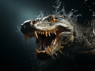 Aligator atakujący w wodzie z otwartą paszczą. - obrazy, fototapety, plakaty