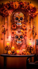 Fototapeta premium Image of a day of the dead shrine banner, rich in vibrant colors and intricate details 1