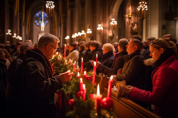 People Attending a Midnight Mass Service on Christmas Eve , Christmas Eve  