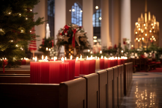 Candlelit Christmas Eve Church Service With Peaceful Atmosphere , Christmas Eve  