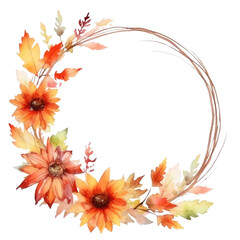 Obraz premium Autumn flower wreath round frame. hand drawn watercolor paint decor illustration. Generative Ai