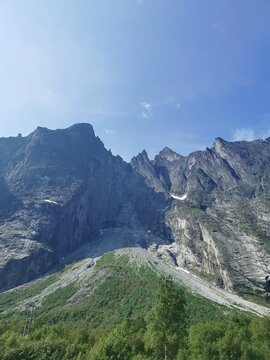 Troll Wall or Trollveggen - part of the mountain massif Trolltindene (Troll Peaks) in Norway