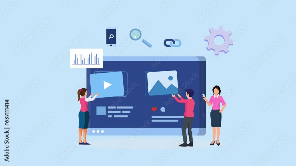 Poster digital marketing, web traffic growth with arrow and seo optimization conceptual 2d video animation 