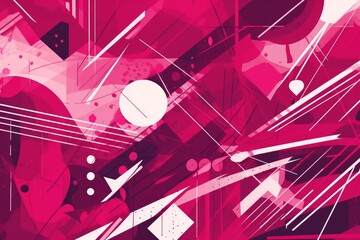 A vibrant pink abstract background with intricate white lines and geometric shapes