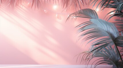Fototapeta na wymiar Minimal background made of palm leaves against pink background