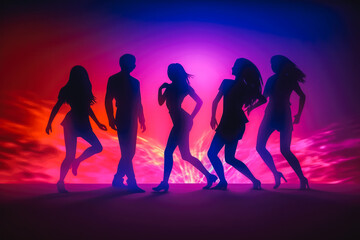 Illustration of friends dancing in a club, having fun with friends on a night out, night club life.