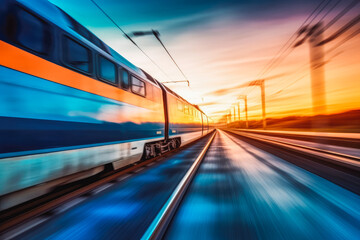 Fototapeta na wymiar Shot of ultra fast modern train driving to his destination, fastest public transport.