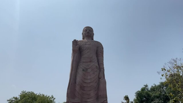 Low angle video of Buddha Statue, Sarnath, Varanasi, Uttar Pradesh,  India