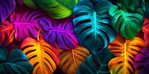 Minimal concept background made of colorful tropical leaves. 