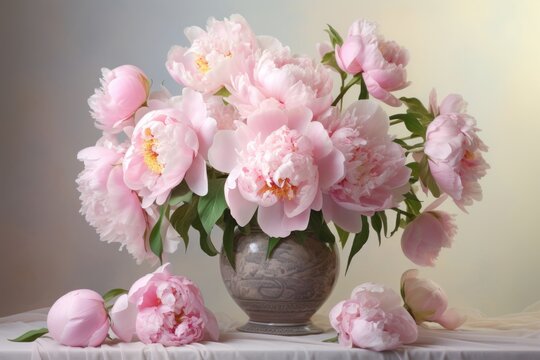pink peony flowers in a vase