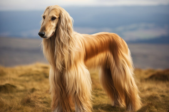 Portrait of an Afghan hound dog on the street