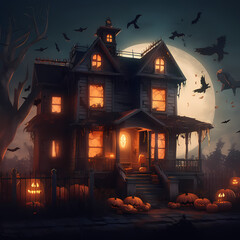 Fototapeta na wymiar Halloween Haunted house moon