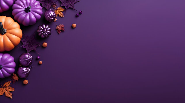 purple halloween background with pumpkins