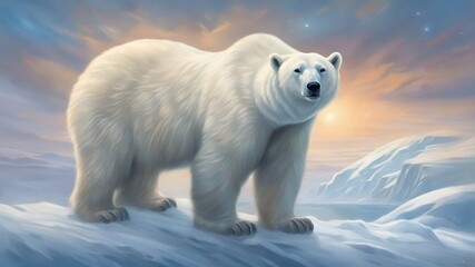 polar bear in the snow and ice
