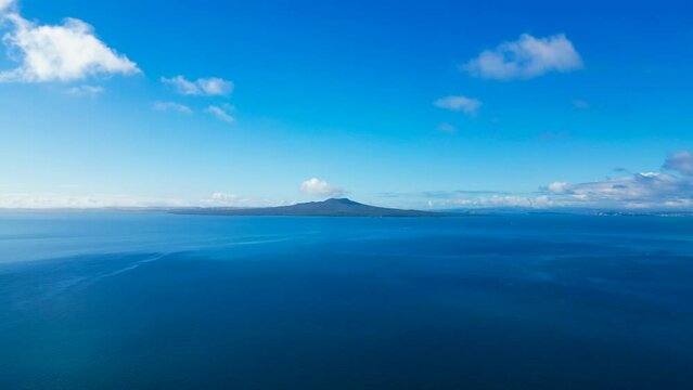 Aerial view over Hauraki Gulf and the Auckland volcanic island in Rangitoto