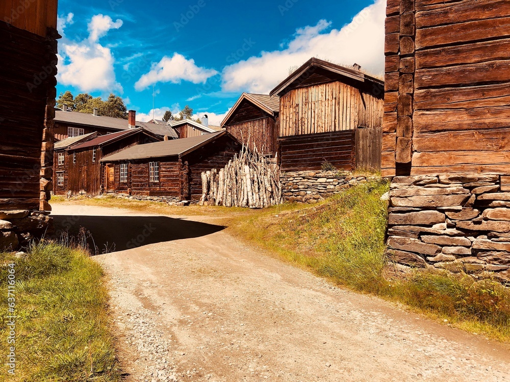 Canvas Prints Old mountain town Roros with wooden rustic houses