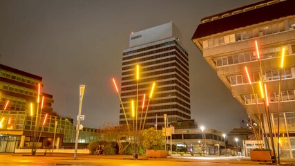 Fototapeta na wymiar Stunning nighttime cityscape with illuminated skyscrapers