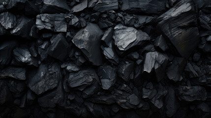 Huge pieces of coal stones as a common texture. Black sharp coal stones