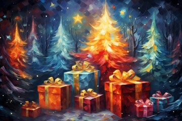 Fototapeta na wymiar Gift box. Merry christmas and happy new year concept. Festive decorations.