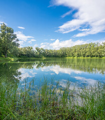 Obraz na płótnie Canvas Green landscape and pond in Germany.