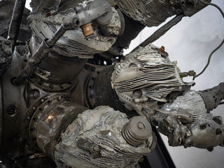 wreck of old melted  aircraft engine