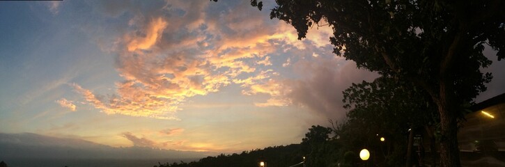 Stunning panoramic shot of the sky showcasing a beautiful array of colors