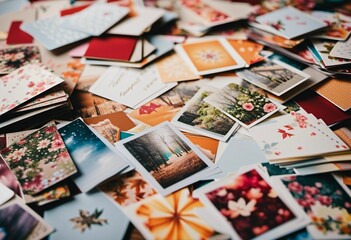 many cards and envelopes are all different sizes and colors