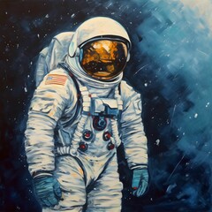 AI generated illustration of an oil painting depicting an astronaut in the galaxy
