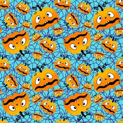 Cartoon autumn vegetable seamless Halloween pumpkins pattern for wrapping paper and fabrics and kids clothes
