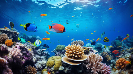 Naklejka na ściany i meble Underwater_scene_with_corals_and_tropical_fish