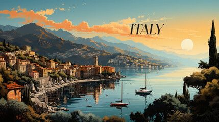 Picturesque Italy: Buildings, Mountains, Water, and Boats