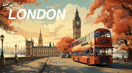 Postcard London's Iconic Duo: Double Decker Bus and Big Ben