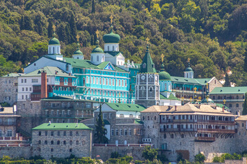 Fototapeta premium Panteleimonos medieval Monastery on Holy Mount Athos