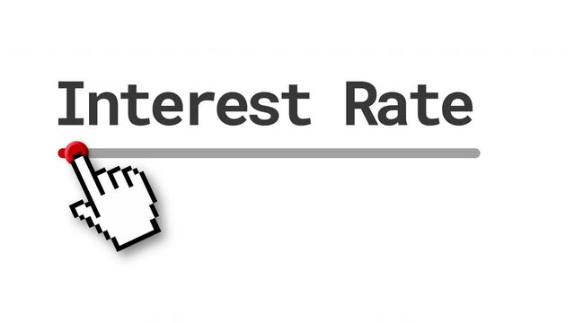 A computer interface slider turns up a bank's interest rate. Finance concept background.  	