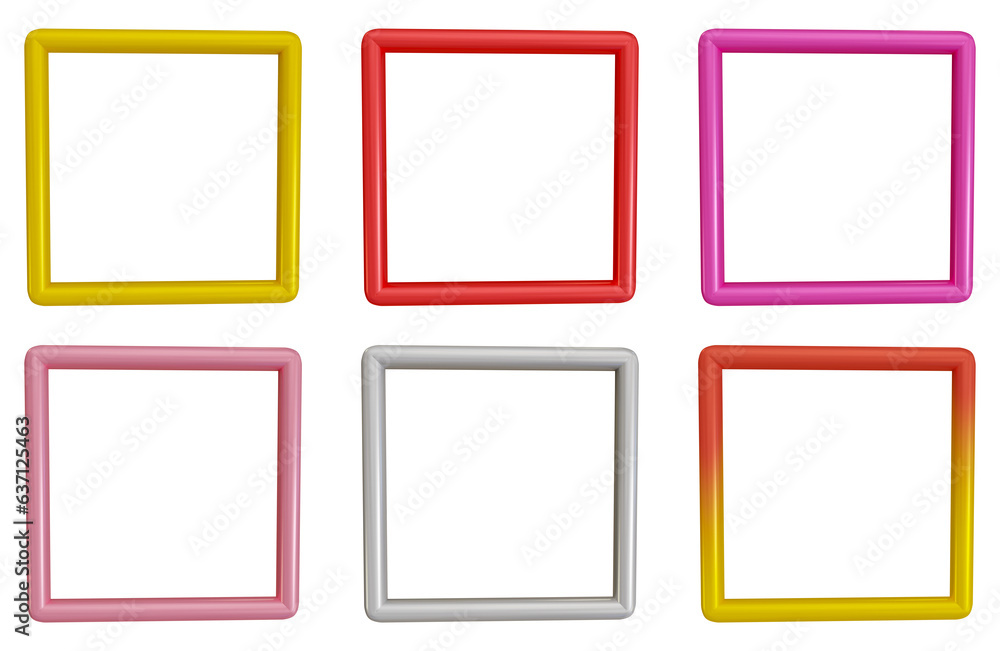 Poster set of frames design in 3d rendering isolated on transparent background. geometric shapes for templa