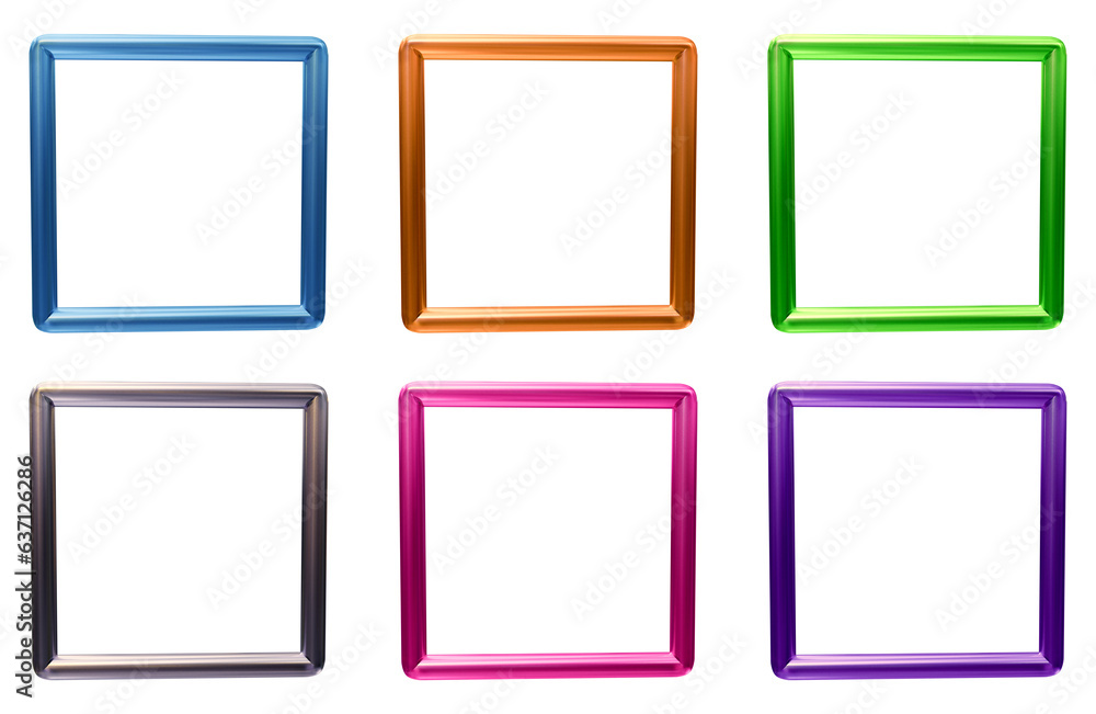 Poster set of frames design in 3d rendering isolated on transparent background. geometric shapes for templa