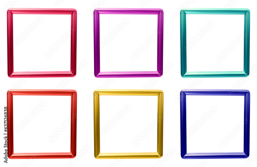 Poster set of frames design in 3d rendering isolated on transparent background. geometric shapes for templa