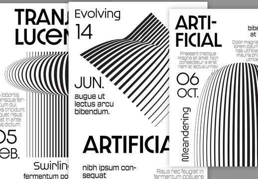 Flyer A4 Black and White Striped Abstract Futuristic Shape