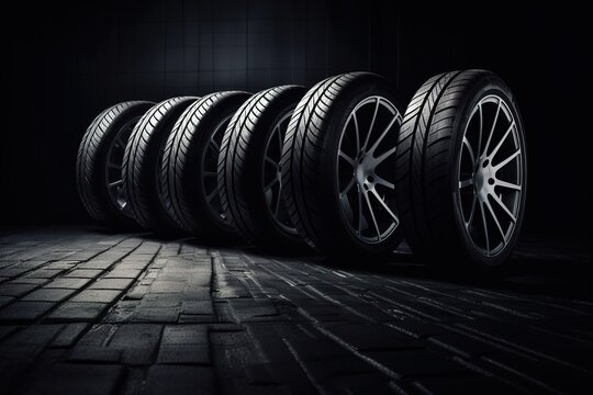 Illustration zum Reifenwechsel. Neue Reifen kaufen oder alte Reifen auswechseln von Sommerreifen auf Winterreifen.