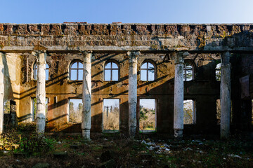 Ruined theater. Consequences of disaster, explosion, bombing, war or demolition