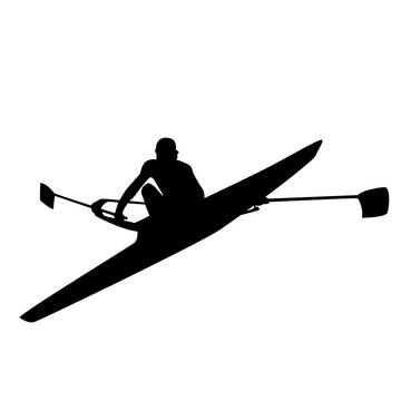 Silhouette of a person rowing