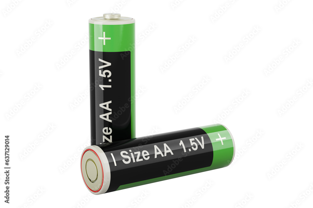 Poster two batteries size aa, 3d rendering isolated on transparent background