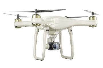 White Drone, closeup, 3D rendering isolated on transparent background
