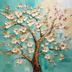 tree with flowers painting, Abstract Painting for interior design 